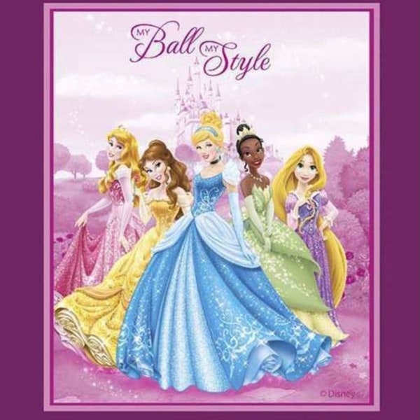 Disney princesses fabric, disney Princess panel, Cinderella cotton panel , Cinderella, belle, rapunzel, cotton panel, full yard