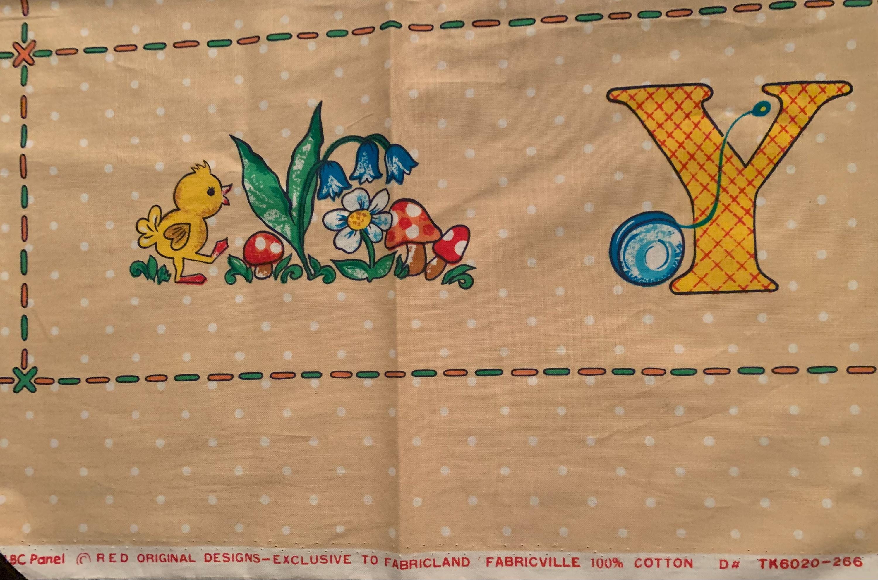 Alphabet Panel, Vintage Toys Children ABC Panel Cotton Fabric Panel Abc ...