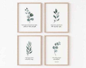 Set Of 4  Isaiah 40:31 Renew Their Strength, Bible Verse Wall Art, Scripture Digital Print,Printable Bible Verse