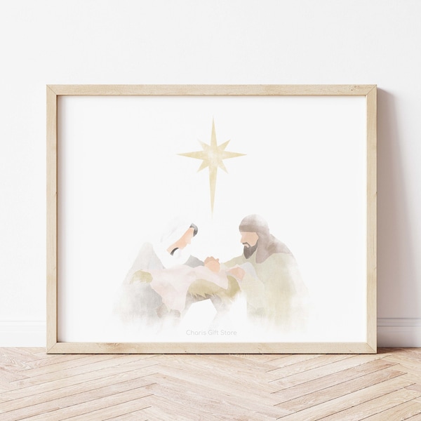 Nativity Scene Art: Watercolor Christmas Jesus Print (Digital Download)