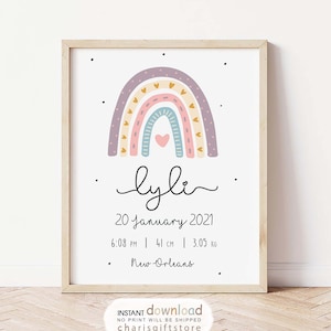 Rainbow Baby Birth Stats Print: Boho Nursery Decor (Digital Download)