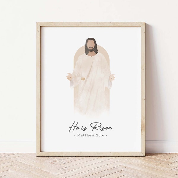 Easter Wall Art, He Is Risen Print, Easter Printable, Easter Decor, Christian Quote, Christian Art, Jesus Watercolor Painting