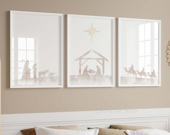 LOT de 3 crèches d&#39;art, Noël Jésus en téléchargement numérique, crèche de Noël, image du Christ, art mural de Noël, décoration de Noël