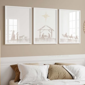 Nativity Scene Art Prints (Set of 3) - Christmas Wall Decor (Digital Download)