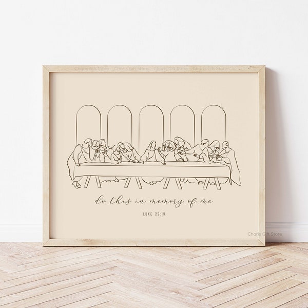 The Last Supper Christian Modern Line Art, Do this in memory of me, Easter Bible Story Line Art, Passover Christian, Minimalist Wall Art