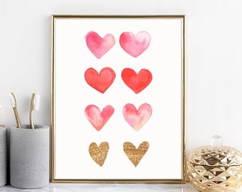 Watercolor Hearts Print: Valentine's Day Wall Art (Digital Download)