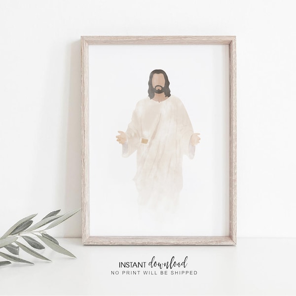 Minimalistisches Jesus Portrait im Boho Stil Kunstdruck (Digitaler Download)