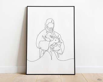 Jesus Line Art, Jesus Wall Art, Printable, Baptism Gift, Jesus print, Jesus Christ , Jesus minimalist, Jesus Portrait, Good shepherd