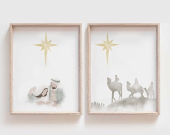 Nativity Scene Art Prints (Set of 2) - Christmas Decor (Digital Download)
