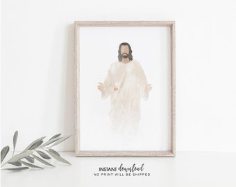 Minimalist Jesus Portrait: Boho Style Art Print (Digital Download)