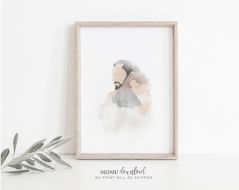 Christ's Embrace Watercolor Print: Jesus Portrait, Home Decor (Digital Download)