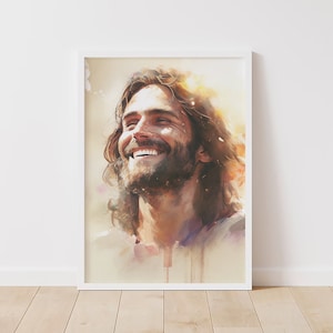 Laughing Christ, Christ's Smile, Jesus Portrait, Jesus painting, Jesus art, Jesus wall art, Jesus picture, Jesus watercolor, Jesus print