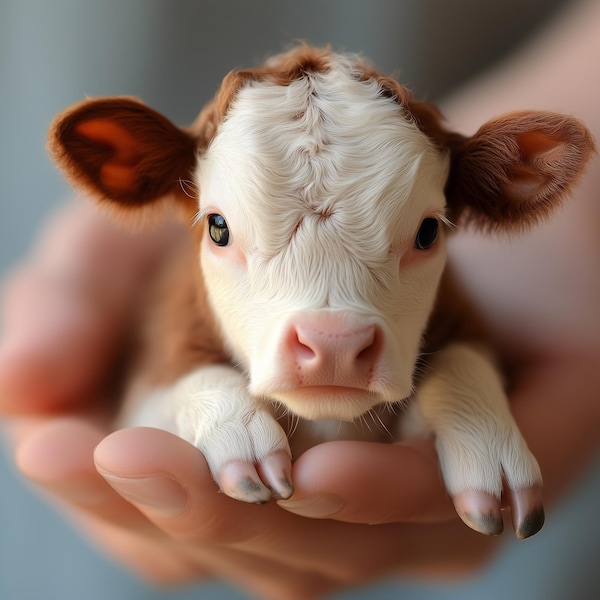 Baby Cow in Palm Art Prints: Farmhouse Nursery Decor (Digital Download)