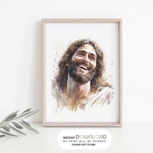 Laughing Christ, Christ&#39;s Smile, Jesus Portrait, jesus painting, jesus art, jesus wall art, jesus picture, jesus watercolor, home decor