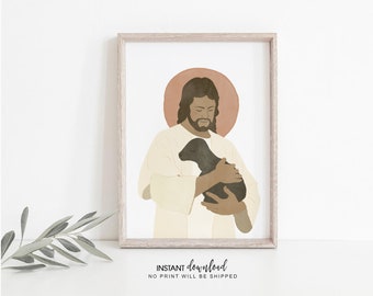 Retrato de Jesucristo: Arte mural cristiano, regalo de bautismo (descarga digital)
