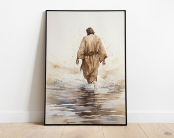 Jesus Walking on Water Watercolor Art Print (Digital Download)
