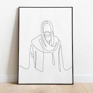 Jesus Line Art Print: Minimalist Christian Wall Decor (Digital Download)