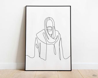 Jesus Line Art Print: Minimalist Christian Wall Decor (Digital Download)