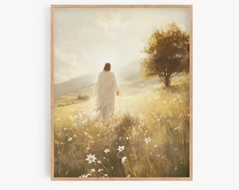 Jesus Walking in Meadow Art Print: Christian Home Decor (Digital Download)