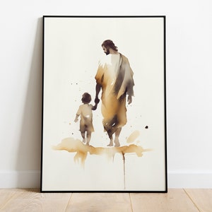 Jesus Watercolor painting with a Kid, Jesus Portrait, Jesus painting, Jesus print, Jesus art, Jesus picture, Jesus watercolor