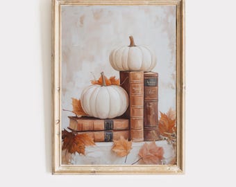 Vintage Pumpkin Still Life Print: Neutral Autumn Wall Art (Digital Download)