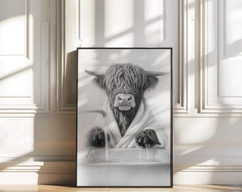 Highland Cow Bathroom Print: Funny Farmhouse Art (Digital Download)