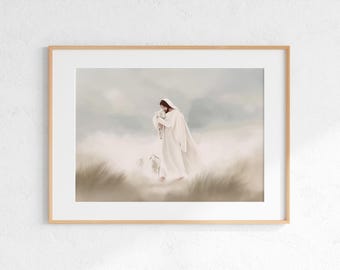 Jesus the Good Shepherd Art Print: Gentle Pastel Christian Decor (Digital Download)