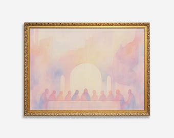 The Last Supper Watercolor Print: Pastel Christian Wall Art (Digital Download)