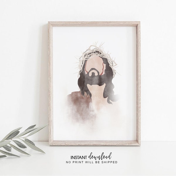 Jesus crown of thorns Printable, Jesus Portrait, Jesus Wall Art, Christian Decor, jesus print, Christian Wall Art, Jesus Christ, Easter