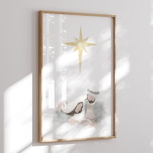 Nativity Scene Art, Christmas Jesus Digital Download, Christmas Nativity Art, Picture of Christ, Christmas Wall Art, Christmas Decor