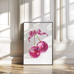 Pink Disco Cherry Print: Retro Glam Wall Art (Digital Download)