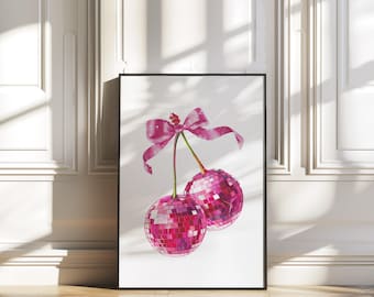 Pink Disco Cherry Print: Retro Glam Wall Art (Digital Download)