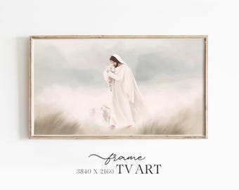 Jesus Good Shepherd Samsung Frame TV Art: Christian Pastel Scene (Digital Download)