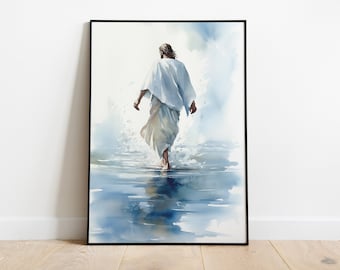 Jesus Walking on Water Watercolor Art Print (Digital Download)