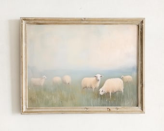 Peinture vintage de moutons : art numérique de ferme rustique (téléchargement numérique)