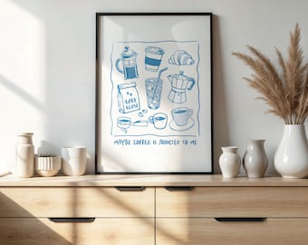Impressão artística "Café Lover": Decoração minimalista para cozinha (download digital)