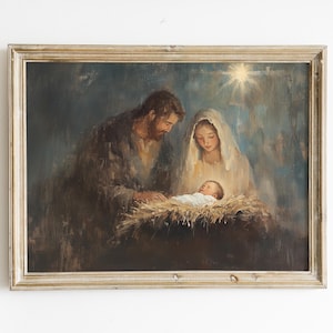 Lámina artística del Nacimiento de la Sagrada Familia: Decoración navideña clásica (Descarga digital)