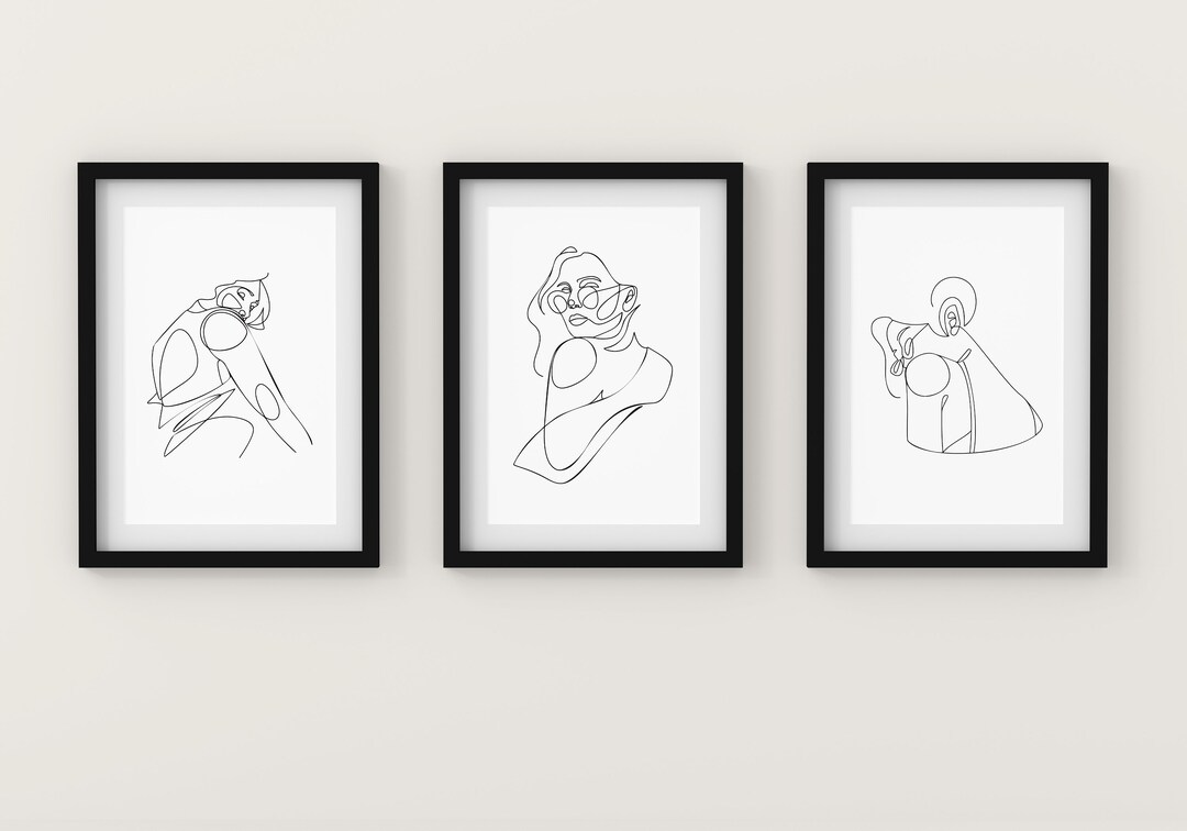 SET 3 Single Line Art Print , Female Line Art, Minimalist Wall Art ...
