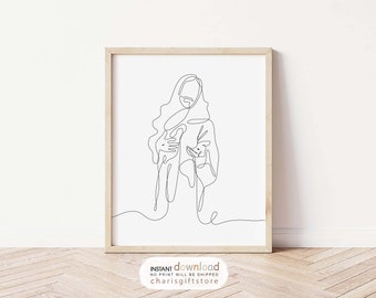 Jesus Line Art Print: Minimalist Christian Portrait (Digital Download)