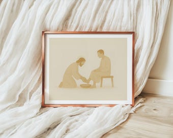 Jesus Washing Feet Print: Minimalist Christian Wall Art (Digital Download)