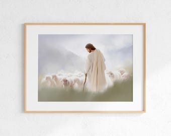 Jesus the Good Shepherd Print: Christian Pastoral Wall Art (Digital Download)