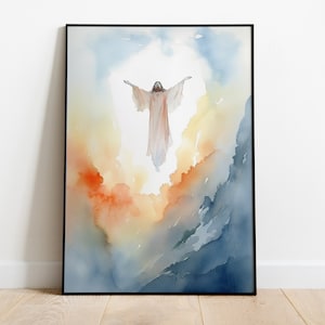 Ascension Of Jesus Christ, Jesus Watercolor, Jesus Wall Art, Printable, Jesus print, Christian Boho, Wall Art, Jesus minimalist