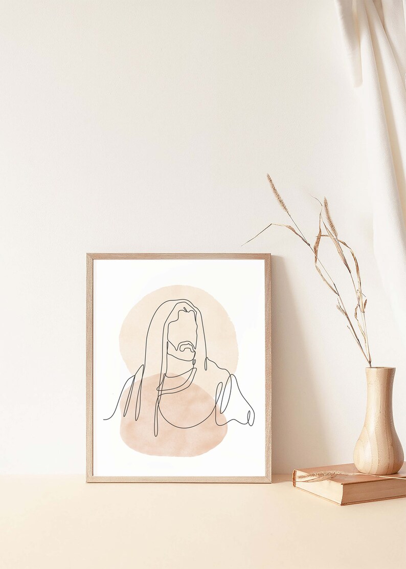 Jesus Portrait Line Art Print: Minimalist Christian Wall Art (digital ...