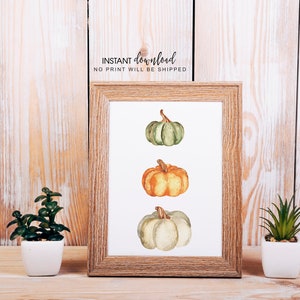 Watercolor Pumpkin Digital Print, Printable Fall Art , Wall Decor, Digital Art, Fall Harvest , Thanksgiving Decor, Pumpkins, Give Thanks Art