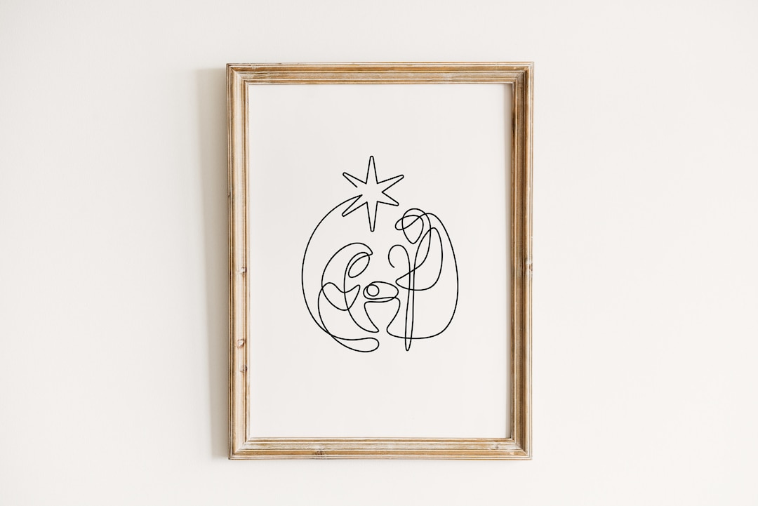 Nativity Scene Line Art, Minimal Christmas, Christmas Jesus Digital