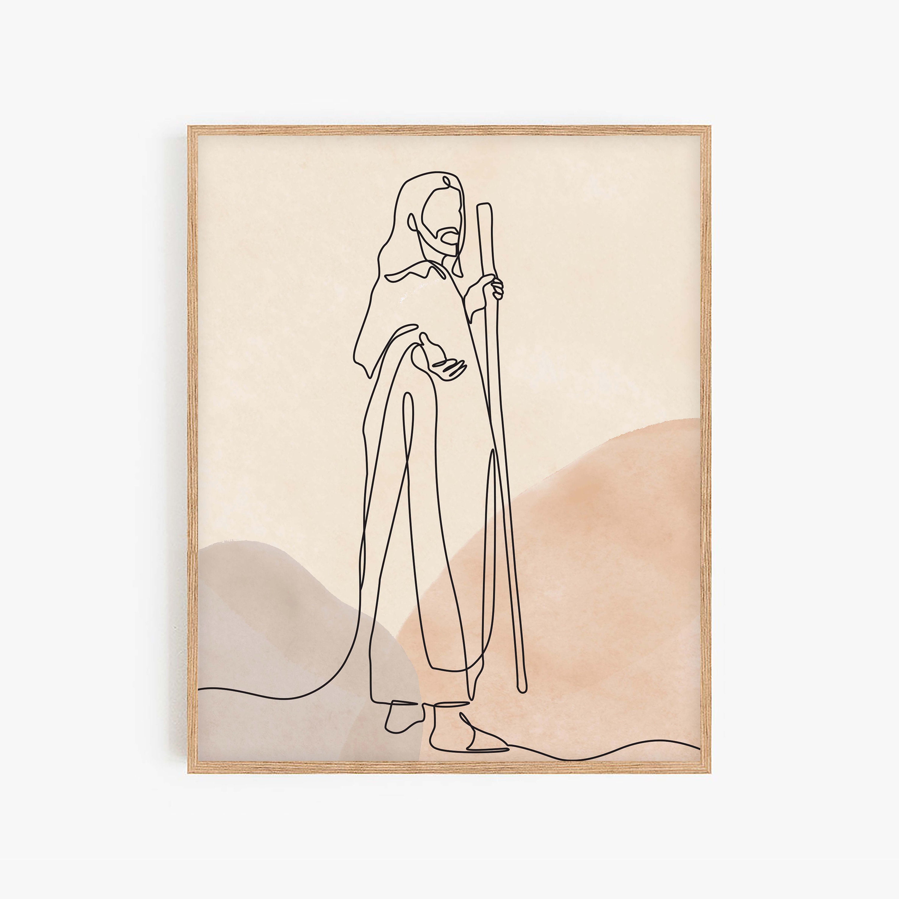 Jesus Portrait Line Art Print: Minimalist Christian Wall Decor (digital ...