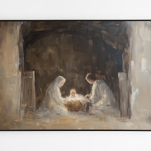 Nativity Scene Oil Painting Print: Christmas Wall Art (Digital Download)