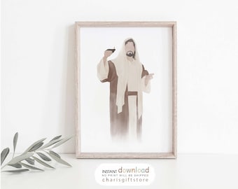 Retrato de Jesús: Arte mural: Decoración cristiana, regalo de bautismo (descarga digital)