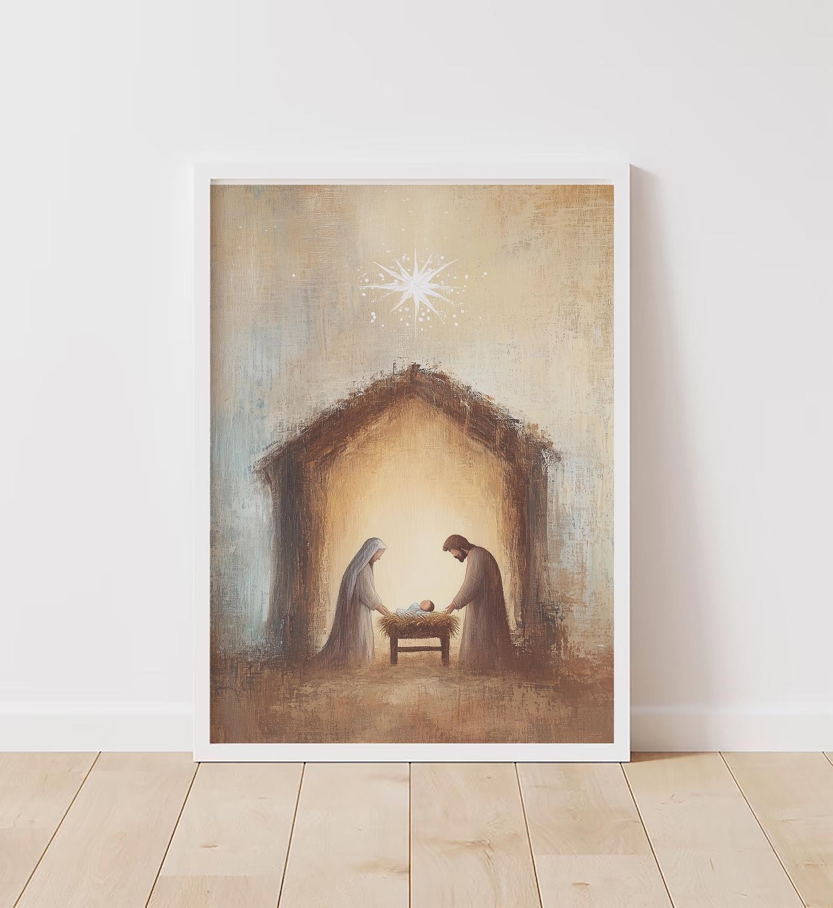 Holy Family Nativity Scene Art Print: Modern Christian Christmas Decor ...