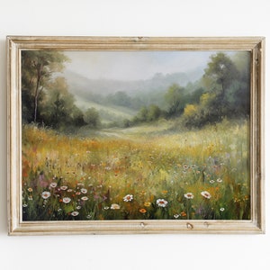 Wildflower Field Oil Painting: Vintage Landscape Art Print (Digital Download)